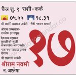 बुधवार 17 एप्रिल 2024:- श्री स्वामिनारायण जयंती | श्रीराम जन्मयात्रा-रामटेक (नागपूर) | देवनाथ महाराज पुण्यतिथी-सुर्जी अंजनगांव (अमरावती) | गजानन महाराज उत्सव-शेगांव | श्री रामदास जयंती  | श्रीराम नवमी  | चैत्री नवरात्र समाप्ती   