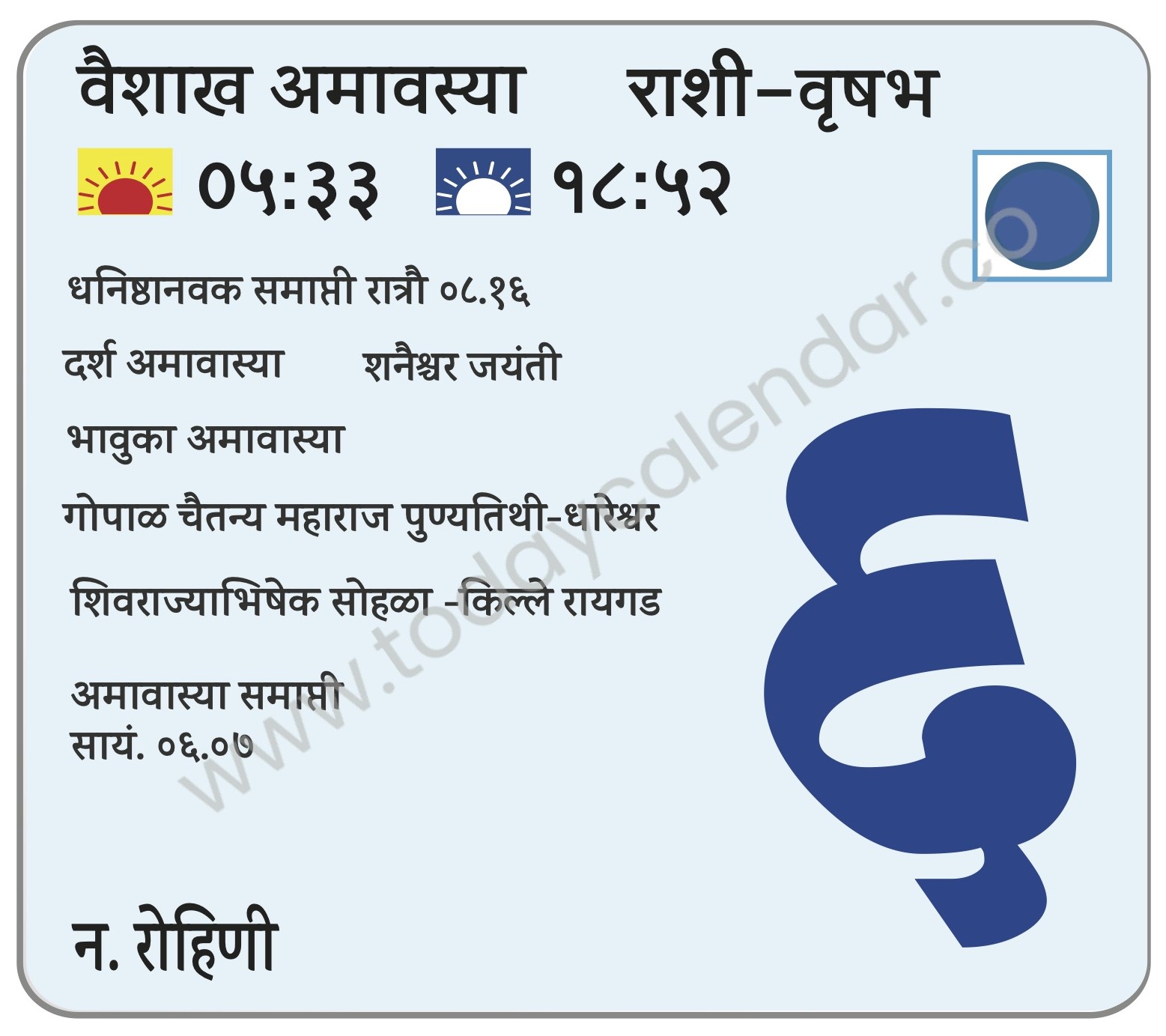 गुरुवार 6 जून 2024 – वैशाख अमावास्या | धनिष्ठानवक समाप्ती रात्रौ ०८.१६ | दर्श अमावास्या  | भावुका अमावास्या |  गोपाळ चैतन्य महाराज पुण्यतिथी-धारेश्वर | शिवराज्याभिषेक सोहळा -किल्ले रायगड |अमावास्या समाप्ती सायं. ०६.०७
