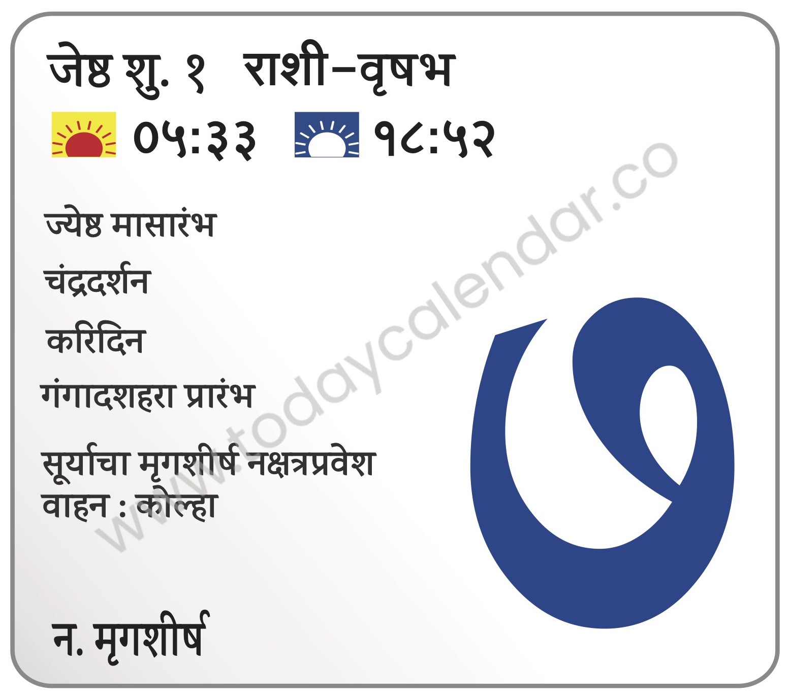 शुक्रवार 7 जून 2024 – ज्येष्ठ शु. १ | ज्येष्ठ मासारंभ |  चंद्रदर्शन  |  करिदिन  | गंगादशहरा प्रारंभ | सूर्याचा मृगशीर्ष नक्षत्रप्रवेश वाहन  कोल्हा 