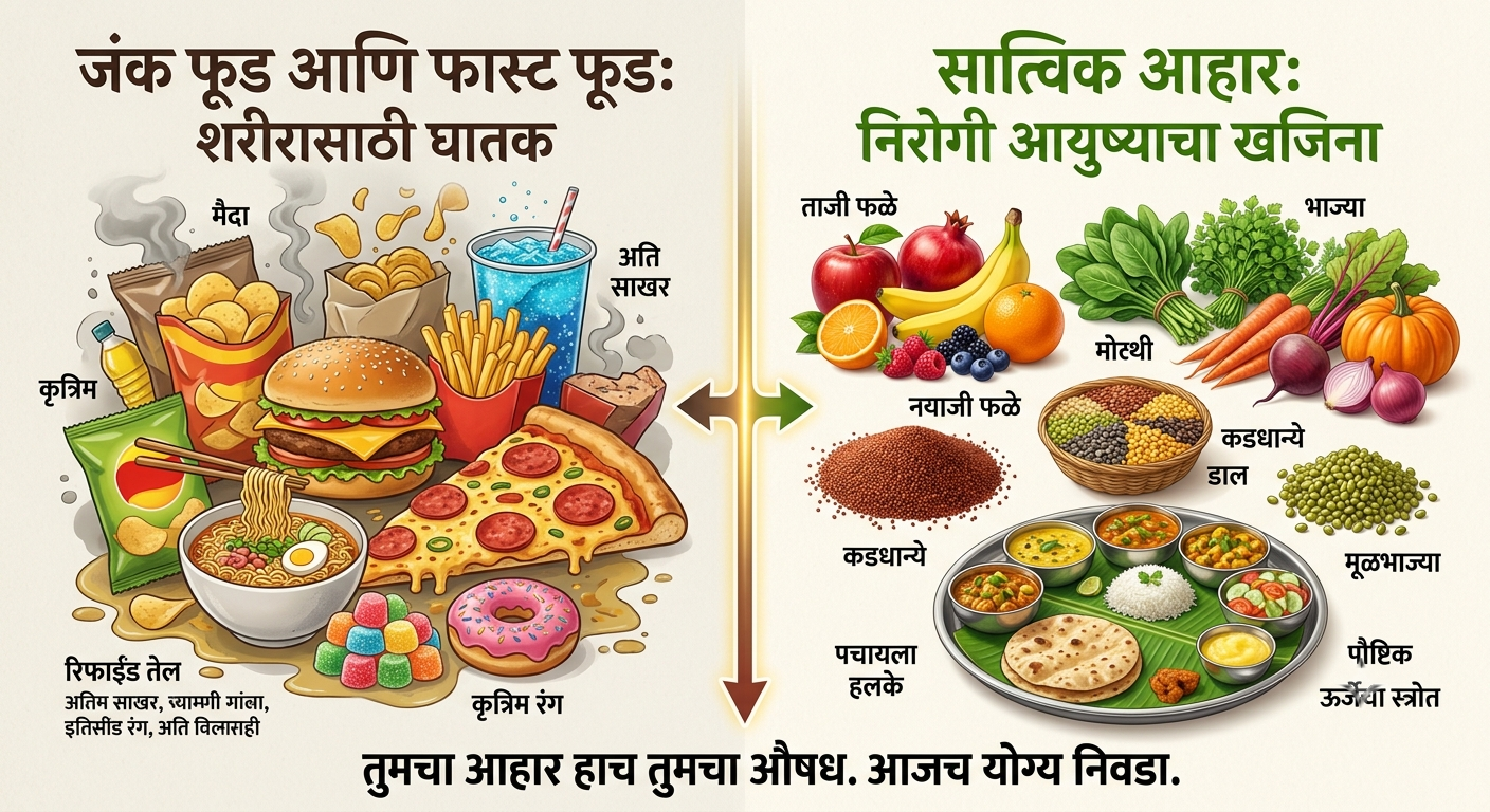 जंक फूडची सवय आणि सात्विक आहाराची गरज — आरोग्याची खरी दिशा