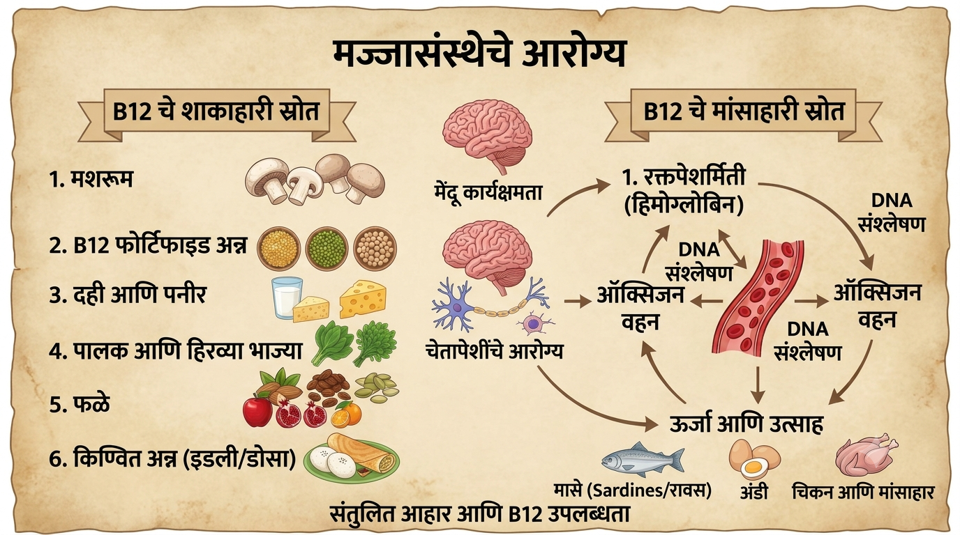 व्हिटॅमिन B12 — मानसिक आरोग्य, ऊर्जा आणि मज्जासंस्थेसाठी अत्यंत महत्त्वाचा घटक