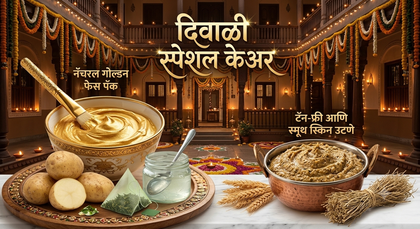 दिवाळी स्पेशल ब्युटी केअर: घरगुती उपायांनी मिळवा गोल्डसारखा नॅचरल ग्लो, चमकदार केस आणि स्मूथ त्वचा!