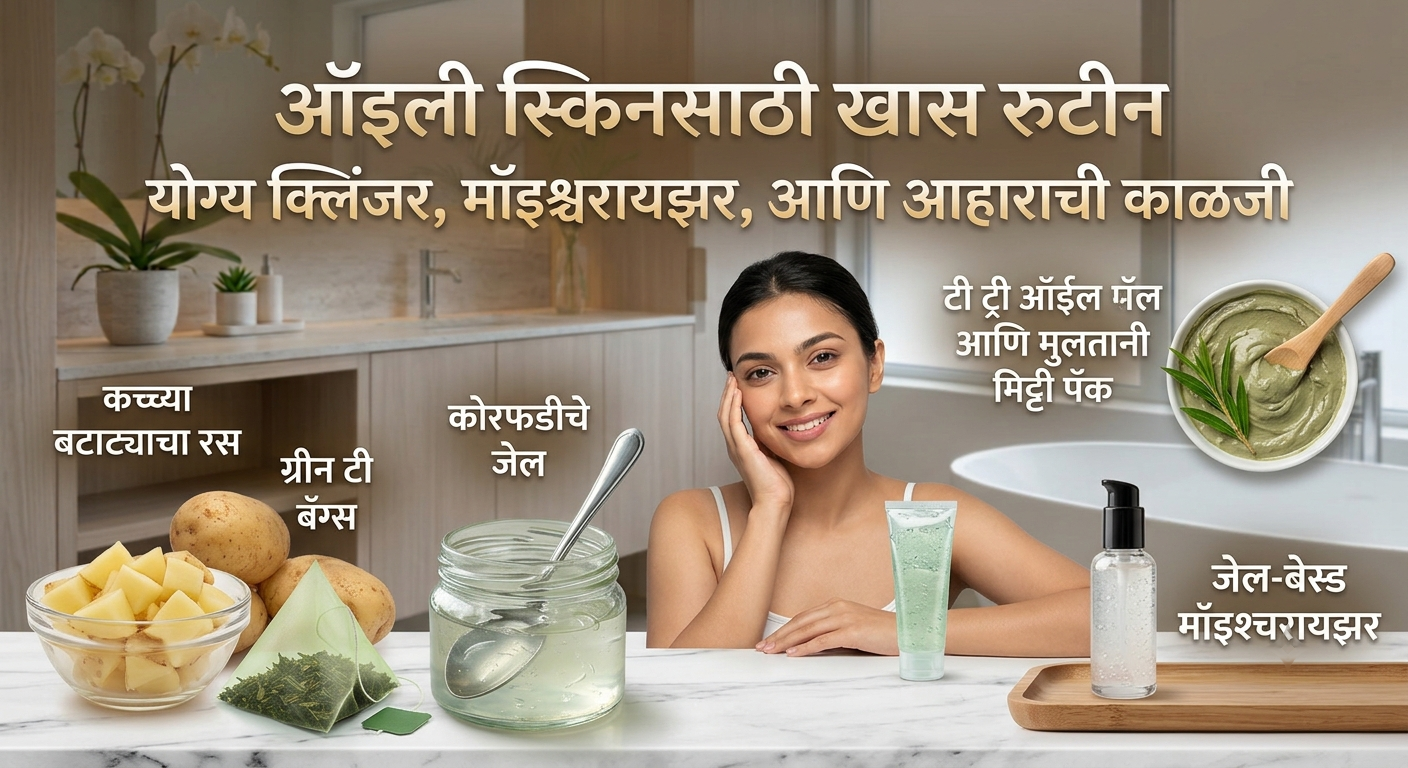 ऑइली स्किनसाठी (तेलकट त्वचा) खास काळजी: स्किन, हेअर, बॉडी केअर आणि आहारातील बदल